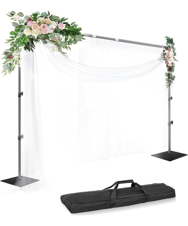 EMART Backdrop Stand, 8.5ft Height 10ft Width Adjustable Photography Background Support Poles with Heavy Duty Flat Base, Photo Metal Steel Pipe and Drape Frame Kit for Parties Birthday Wedding - Black