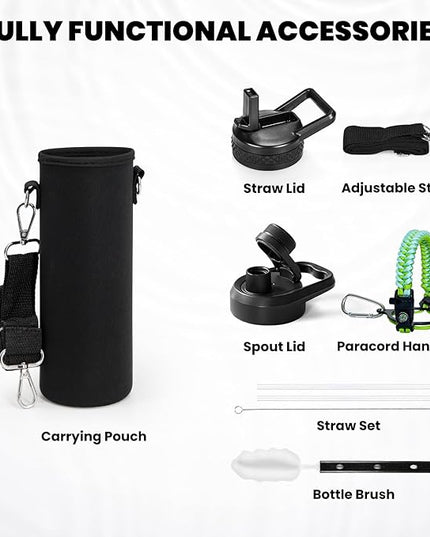 Insulated Water Bottle 20 oz, Triple Wall Vacuum Stainless Steel (Cold for 48 Hrs), Leak Proof & Non-BPA, Kids Water Bottle Jug for School with Straw Spout Lids, Ombre Green