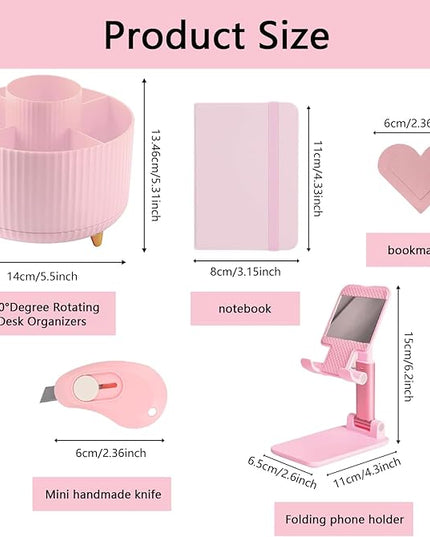 Office Supplies,Desk Accessories,with Stapler, Tape Dispenser,Desk Organizer,Folding Phone Holder,Pen,Journal Notebook,Scissor,Staple Remover,Staples,Clear Tape,Sticky Notes,Paper Clips,Bookmark,Ect