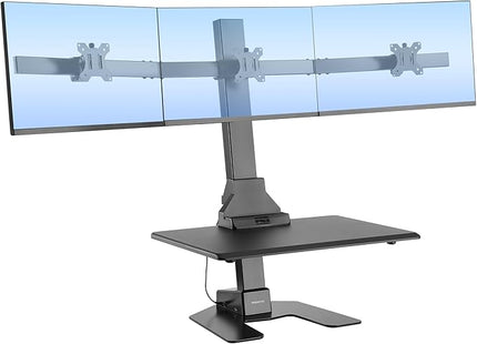 Mount-It! Triple Monitor Electric Standing Desk Converter - 3 Screens Stand Up Desk Riser - Height Adjustable Desktop & 3 Mounts for Screens up to 32", Sit-Stand Convertor for Home, Office, School