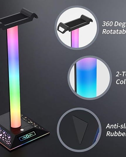 RGB Gaming Headset Stand, LED Headset Holder with 10 Lighting Modes, Headphone Stand Cool Stuff for Boys, Desk PC Gaming Accessories Gifts for Gamers Men Adult, Medium