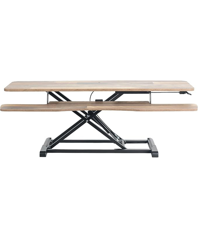 VIVO 42 inch Desk Converter, K Series, Height Adjustable Sit to Stand Riser, Dual Monitor and Laptop Workstation with Wide Keyboard Tray, Reclaimed Wood Top, Black Frame, DESK-V042KP
