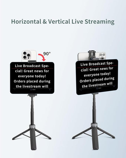 Metal Dual Device Tablet & Phone Holder Tripod Mount Adapter Set for Live Streaming and Teleprompter - Compatible with Tripods, Monopods, Selfie Sticks, Heads, Gimbals and Stabilizers