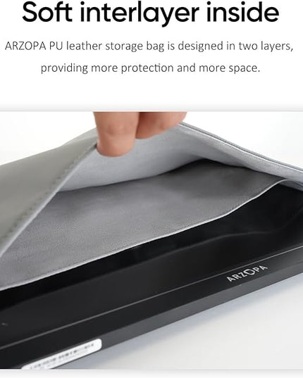 ARZOPA 16.1" Portable Monitor Sleeve Bag, PU Leather Case for Travel Monitor Laptop, Grey