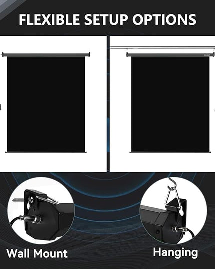 RAUBAY Motorized Pull Down Black Screen Backdrop - 78.7" x 86.6" Collapsible Wall-Mount Background for Professional Video Production, Photography Studio, Video Conferencing and YouTube, TikTok Creator