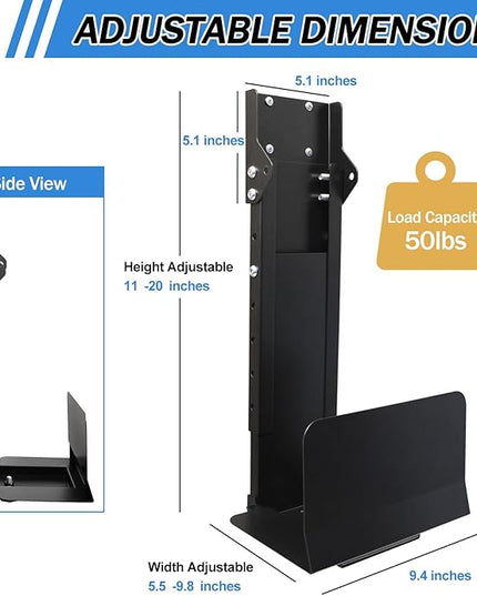 Heavy Duty Computer Wall Mount PC Case - Upgraded, Also Great for PC Mount Under Desk - Height Adjustable from 11" to 21", Width Adjustable from 5.5" to 9.8", Computer Tower Under Desk Home Office