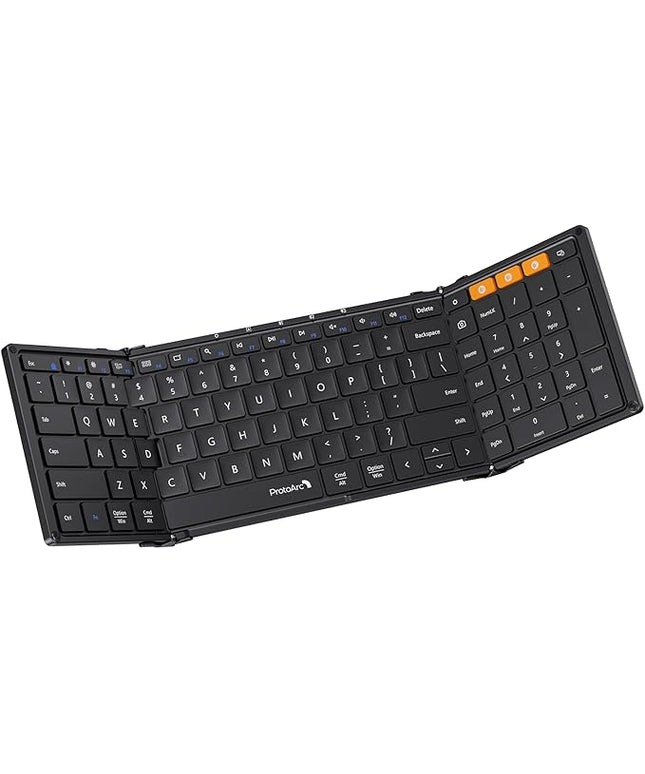 ProtoArc Foldable Bluetooth Keyboard, XK01 Full-Size Portable Wireless Keyboard for Travel, 105 Keys, 0.65" Keycaps, Multi-Device Sync for iPad Tablet Smartphone Laptop PC Windows iOS Android, Black