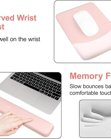 MOSISO Keyboard Mouse Pad Set, Large Gaming Mouse Pad&Rectangular Keyboard Wrist Rest&Mousepad with Wrist Rest&Coaster, Ergonomic Non-Slip&Easy Typing Pad with Curved Silicone Lining, Baby Pink