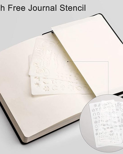 EMSHOI Dotted Notebook - 256 Pages A5 Dotted Grid Journal Notebook,120gsm Thick Paper,16 Perforated Pages, Smooth PU Leather, Inner Pocket,5.75'' × 8.38''-Black