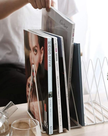 Sooyee 2 Pack 9 Slot White Magazine Holder,Desktop File Sorter Organizer Triangle Bookshelf Decor Home Office