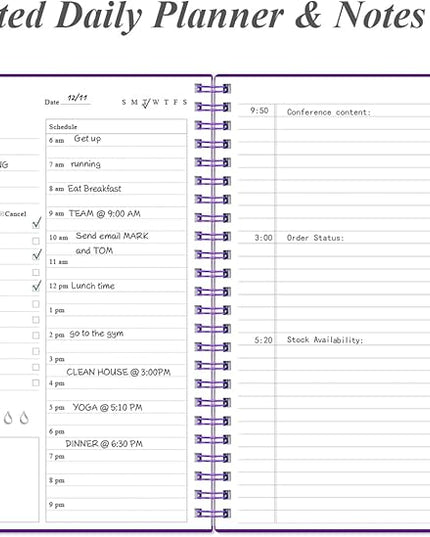Daily Planner Undated - B5 To Do List Notebook Hourly Schedules, Spiral Appointment Planner for Women and Men, PVC Hardcover, Inner Pocket, Elastic Closure, 7" x 10", Purple