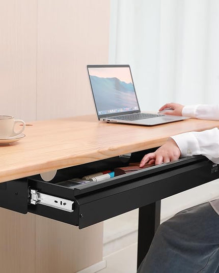 VEVOR Under Desk Drawer Slide Out, 33inch Under Desk Mounted Pull-out Drawer Attachment, Hidden Under Counter Drawers for office Home Sit Stand Workstation, Black