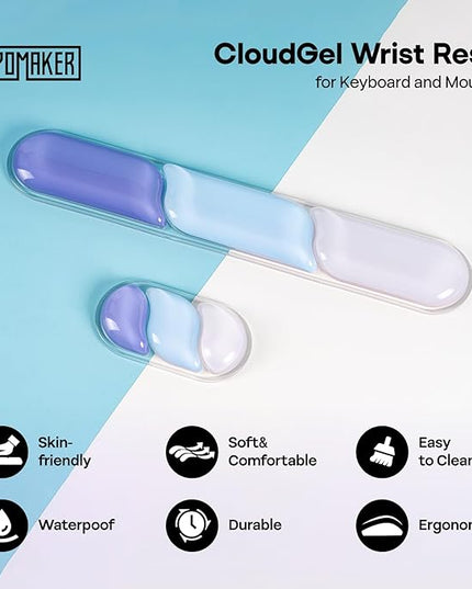EPOMAKER CloudGel Wrist Rest for Keyboard and Mouse, 2 Pieces Silicone Wrist Support, Anti-Slip Rubber Bottom, Ergonomic Design, Suitable for Office/Computer/Laptop/Gaming (Blue)