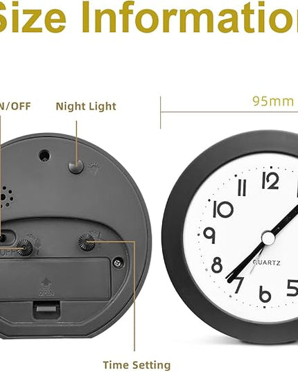 HIQU and HIST Alarm Clock with Backlight, 4 Inches Cute Analog Round Digital Quartz Clock, Non Ticking, Battery Operated,Simply Design for Living Room, Bedroom,Bedside, Desk Decorative (Black)