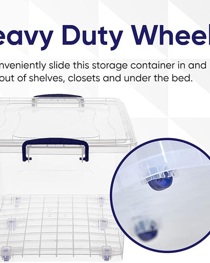 Superio Storage Bins with Lids- Clear Boxes for Organizing, Stackable Plastic Containers- BPA Free, Non-Toxic, Odor Free, Organizer for Home, Office, Dorm (8 Pack, 44 Qt (Wheeled))