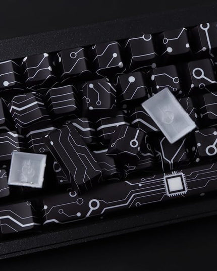 Tsungup Custom PBT Keycaps,135 Keys Shine Through Cool Modern Technology Style Theme Side Printed Keycap Set,Cherry Profile Keyboard Key caps for Cherry MX Switches Mechanical Keyboards(Black)