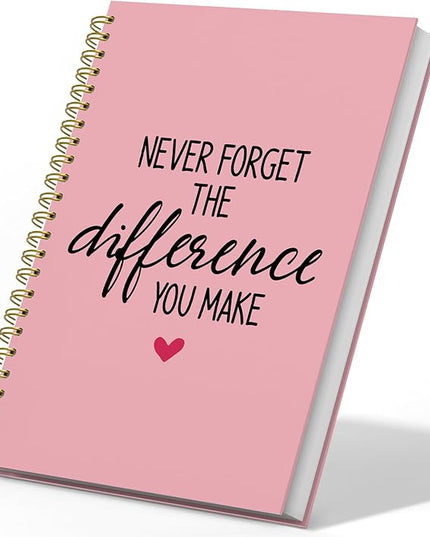 DSHFG Pink Notebook Journal for Women Employees Gifts, Notebooks for Work Office Supplies, Appreciation Gifts Thank You Gift, Spiral Notebook, Never Forget The Difference You Make, 5.5x8.3