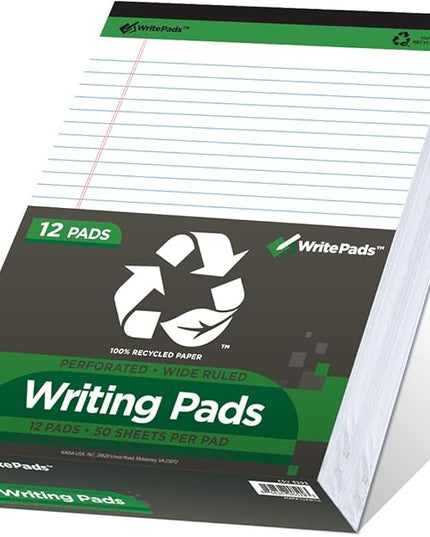 KAISA Legal Notepads 8.5"x11.75"，12pads note pads Writing Pads Recycled Paper, Wide Ruled Perforated 50 sheets Hard Back Notepads 8-1/2"x 11-3/4" Writing Tablet Canary For Office Supplies (Pack of 12pc) KSU-5293