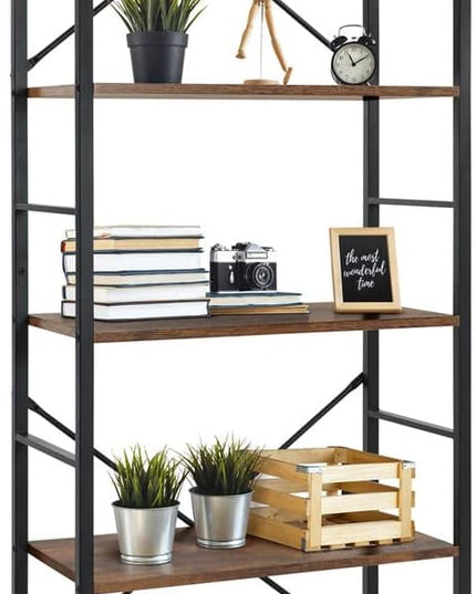 CAPHAUS 5 Tier Bookshelf, 24 Inch Width Free Standing Shelf, Bookcase Shelf Storage Organizer, Industrial Book Shelves for Home Office, Living Room, Kitchen, Rustic Oak