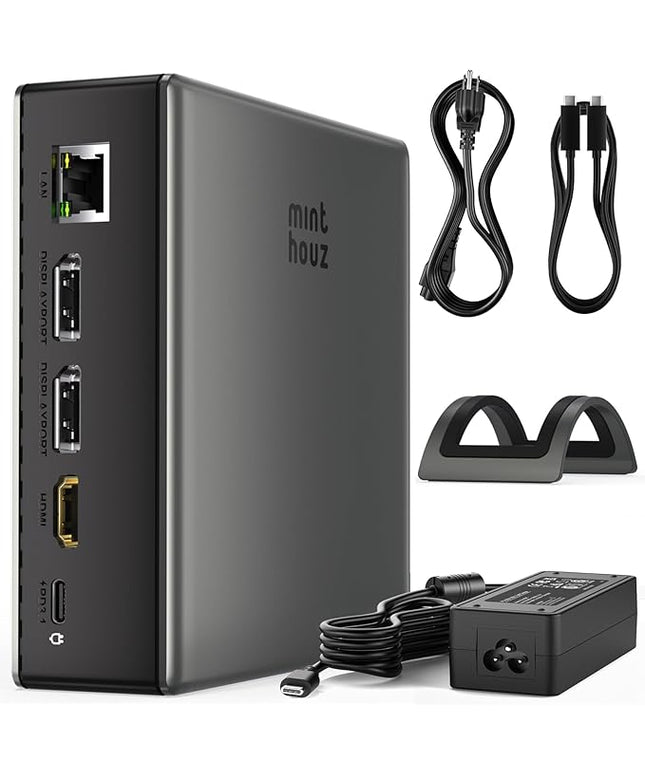 Minthouz USB C Docking Station for Laptop, Triple 4K Display with Dual DisplayPort & HDMI,140W Power Delivery, 10Gbps USB A/C Ports, Gigabit Ethernet, Audio/Mic USB C Hub for MacBook,Dell,HP,Surface