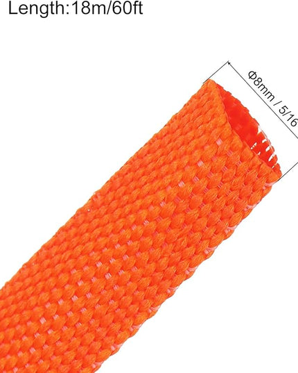MECCANIXITY Braided Cable Sleeves Heat Shrinkable Fabric Sleeving, 5/16" 60ft Orange 2:1 Ratio Heat Shrinkable Cord Protector for Harness Cable, Network Cable Protection, Cable Management