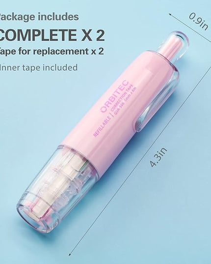 BITOSEE Refillable Retractable Quick Dry Correction Tape,Mini Small Japan Aesthetic Cute Correction Tape, with Easy to Use Kawaii Pen Shaped Applicator,for School Office Supplies