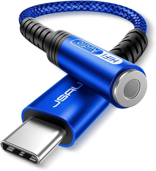 USB Type C to 3.5mm Female Headphone Jack Adapter, JSAUX USB C to Aux Audio Dongle Cable Cord Compatible with iPhone 15 Pro Max/15 Pro/15 Plus, Samsung Galaxy S23/S22/S21 Ultra, iPad Pro, Pixel (Blue)