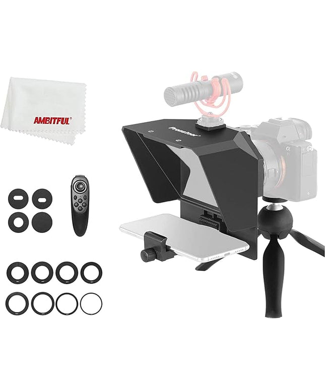 AMBITFUL Portable Teleprompter Kit - 7.5'' Mini Teleprompter with Desktop Tripod &Remote Control for Phone and DSLR Recording