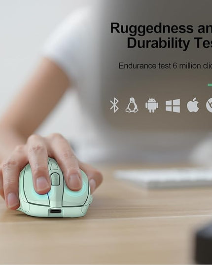 TECKNET Wireless Mouse (BT5.0/3.0 & 2.4G) Rechargeable 4800 DPI Silent USB A & Bluetooth Mouse 6 Buttons, Wide Compatibility - Green