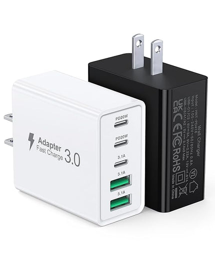 60W USB C Charger Block, 2-Pack Wall Fast Charge Cube Powered Multi-Port Plug Power Adapter Type C Brick for iPhone 17 16 15/15 Pro Max/14/14 Pro Max/13/13 Pro Max/12/12 Pro iPad, Motorola, LG, Huawei