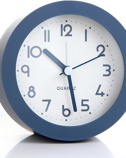 Alarm Clock with Backlight, 4.5 Inches Cute Analog Round Digital Quartz Clock, Non Ticking, Battery Operated ,Frosted Texture, Simply Design for Living Room, Bedroom ,Bedside, Desk Decorative (Blue)