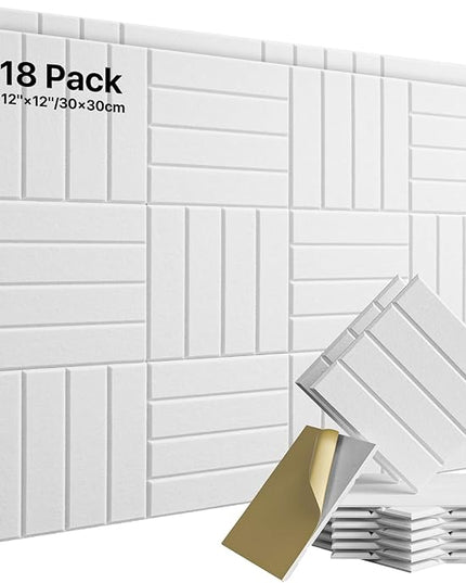 18 Pack Sound Proof Foam Panels for Walls, Self-Adhesive Acoustic Panels Sound Absorbing, 12" X 12" X 0.4" High Density Soundproof Wall Panels Tiles for Door, Ceiling, Home Office