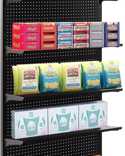 Eastern Tree 4 Packs Gondola Shelves 35 1/4”L x 11 1/2”W for Industrial Grade Black Pegboard Display Stand, 4 Shelves for Gondola Units with 8 Pieces Supply Arms