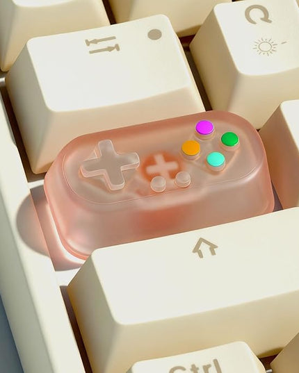 Artisan Keycap, Custom Game Controller Shaped Keys Cap for MX Mechanical Keyboard, Shine Through Resin Handmade Replacement for Capslock Key - Pink