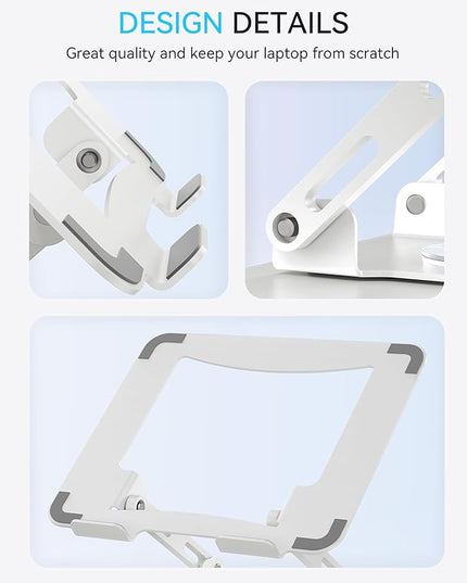 SOUNDANCE Laptop Stand with 360° Rotating Base, Ergonomic Computer Riser for Desk, Adjutable Height Muti-Angle, Foldable Laptop Mount, Stable Metal Holder Support 10-15.6" Notebook PC, White