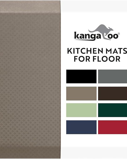 KANGAROO Thick Ergonomic Anti Fatigue Mats for Kitchen Floor, 70x24 Runner, Cushioned Standing Office Desk Mat, Waterproof Scratch Resistant Top, Supportive All Day Comfort Padded Foam Rug, Coffee