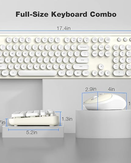 MOFII Wireless Keyboard and Mouse Combo, Computer Full Size 2.4G Plug and Play Wireless Typewriter Retro Round Keyboard and Mouse Set for Windows, Computer, Desktop, PC, Notebook - (Off White)