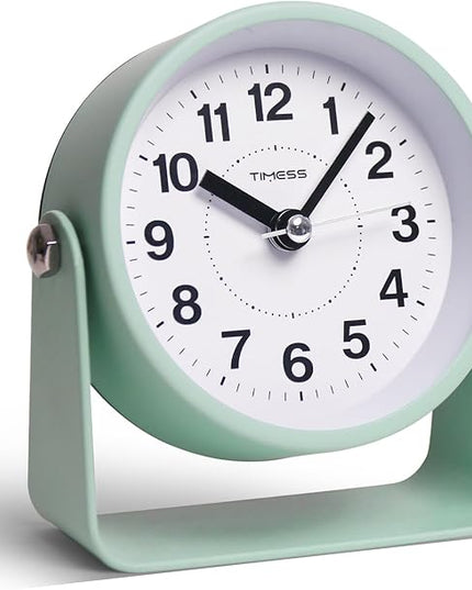 TIMESS Analog Alarm Clock, Silent Non-Ticking Quartz Movement, Battery-Operated with Snooze & On-Demand Light, Easy to Set Gentle Wake Bedside Desk Clock, Ideal for Home, Travel, Office (Green)