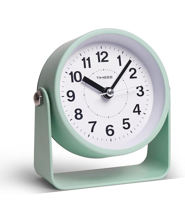 TIMESS Analog Alarm Clock, Silent Non-Ticking Quartz Movement, Battery-Operated with Snooze & On-Demand Light, Easy to Set Gentle Wake Bedside Desk Clock, Ideal for Home, Travel, Office (Green)