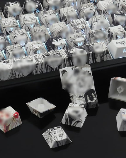 Tsungup Anime Keycaps-Side Print Keycap Set,PBT Japanese Custom Keycap Shine Through Backlit Keycaps 75 Percent,129 Keys Dye Sub Cherry Profile Keyboard Key caps for Cherry MX Mechanical Keyboard
