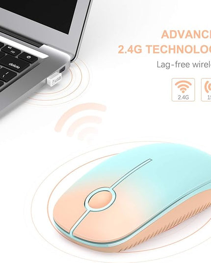 VssoPlor Wireless Mouse, 2.4G Slim Portable Computer Mice with Nano Receiver for Notebook, PC, Laptop, Computer (Orange to Green)