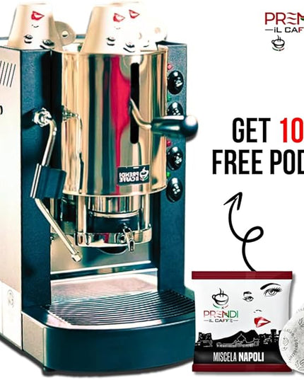 ESE Pod Espresso Machine – Spinel Pinocchio Coffee Maker for 44mm Paper Pods, Made in Italy, Compact Automatic Espresso Machine for Home & Office, Includes 150 Free ESE Pods (100 Classic + 50 Decaf)