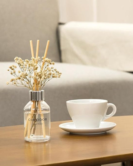 COCODOR Flower Reed Diffuser Set / 3.4oz / Lemon Eucalyptus/Scent Diffuser with Sticks Home Fragrance Reed Diffuser for Bathroom Shelf Decor