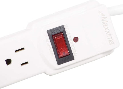 Maxxima 6 Outlet Power Strip Surge Protector - 300 Joules, Features Red On/Off Switch, 4 Pack, Powers Multiple Electronics and Devices Simultaneously, Perfect for Home Appliances - White