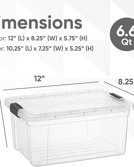 Superio Storage Bins with Lids- 8 Pack, 6.6 Qt Clear Boxes for Organizing, Stackable Plastic Containers- BPA Free, Non-Toxic, Odor Free, Organizer for Home, Office, Dorm
