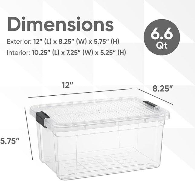 Superio Storage Bins with Lids- 8 Pack, 6.6 Qt Clear Boxes for Organizing, Stackable Plastic Containers- BPA Free, Non-Toxic, Odor Free, Organizer for Home, Office, Dorm