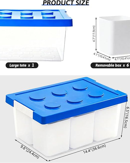 loobuu Plastic Storage Bins with Lids, Art Craft Supply Organizer Box with Brush Pot, Multipurpose Stackable Storage Containers for Organizing Tool, Craft, Crayon,Sewing (Blue)