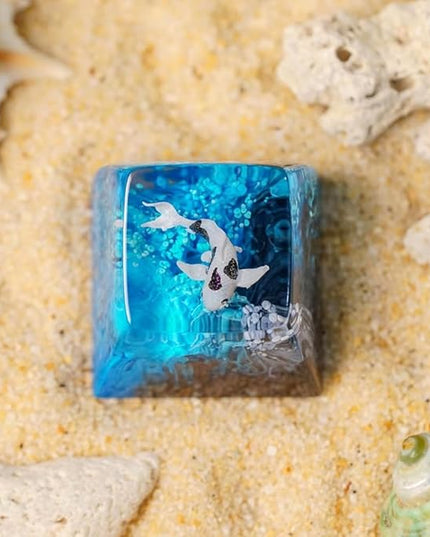 Kohaku Koi Artisan Keycap Blue Black Ocean Coral R1 SA Profile Custom Keycaps 1U ESC Handmade Gaming Resin Key Cap Cherry MX Switch Compatible Mechanical Keyboard Koi Lover Gift