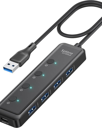 Selore USB 3.0 Hub, Selore 4-Port USB Hub Ultra-Slim Data USBA Splitter USBA Expander with 2 ft Compatible with A Port Laptop, for MacBook, Mac mini, iMac, PC, Flash Drive, HDD, Mouse,etc
