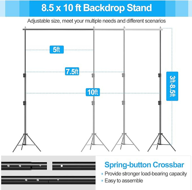 EMART Heavy Duty Backdrop Stand, 8.5 x 10ft Adjustable Photo Background Support System Kit with Carry Bag for Photography